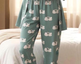 Swan Pajama Pants: Soft Polyester Lounge Pants, Elastic Waist