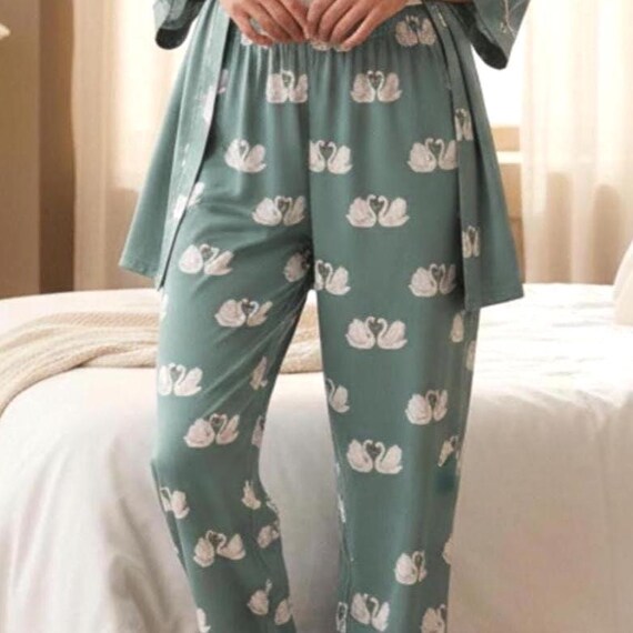 Swan Pajama Pants: Soft Polyester Lounge Pants, Elastic Waist