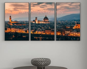 Florence skyline triptych digital print sunset cityscape Florence Italy wall art modern home decor Italian architecture printable vertical