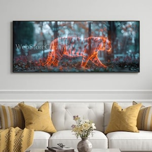 Futuristic Tiger Digital Art Print Panoramic Wildlife Wall Decor Poster Infrared Effect Modern Animal Artwork Large Format Download