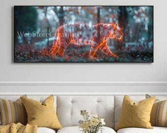 Futuristic Tiger Digital Art Print Panoramic Wildlife Wall Decor Poster Infrared Effect Modern Animal Artwork Large Format Download