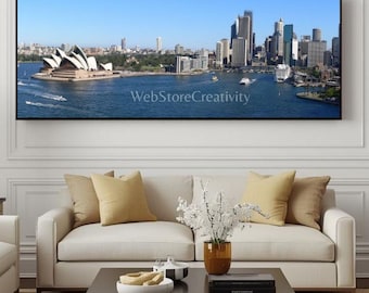 Sydney skyline panoramic wall digital print large format city landscape modern decor high resolution poster australia harbor bridge house