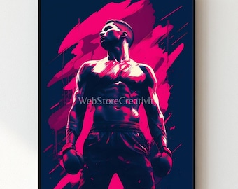 Boxer Wall Art Print 2x3 Ratio Athletic Poster Modern Sports Decor Abstract Background Magenta Blue Digital Download Large Format