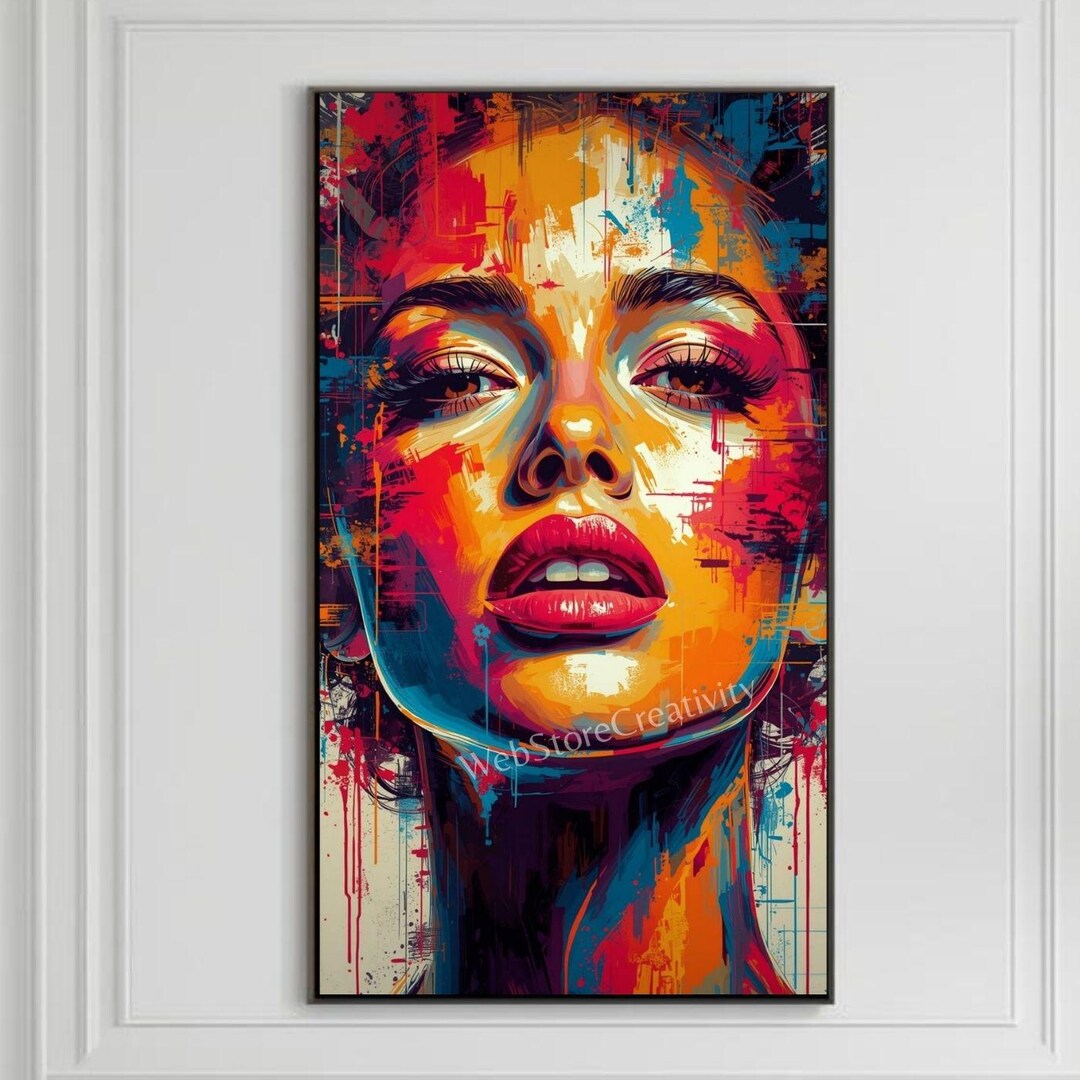 Abstract Female Face Art Vibrant Colors Digital Print Large Format Wall ...