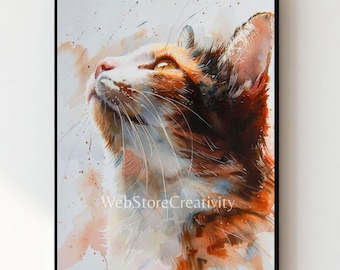 Watercolor Cat Wall Art Printable 2x3 Ratio Digital Download Orange Black White Kitten Painting poster Home Decor Large Format Print
