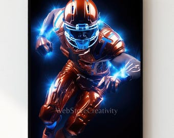 Cyber Football Warrior Wall Art Digital Print 2x3 Futuristic Sports Poster Neon Armor Sci Fi Athlete Man Cave Decor Large Download