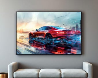 Red Sports Car Wall Art Printable 3x2 Ratio Digital Download Modern Supercar Racing Artwork Large Format poster Automotive Home Decor Print