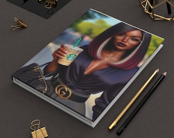 Stylish Woman with Coffee Hardcover Journal