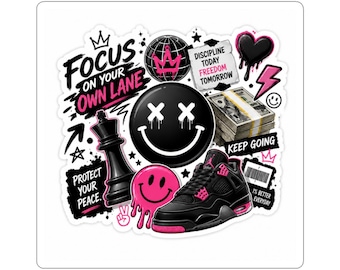 Focus On Your Own Lane collage Kiss-Cut Stickers | Skate Sneaker Smiley Sticker Sheet