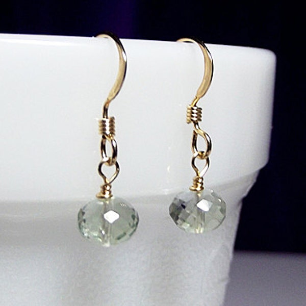 Green Amethyst Gemstone Earrings, Valentines Mothers Day, Mom Sister Grandmother Bridesmaid Jewelry Gift, Gold Fill