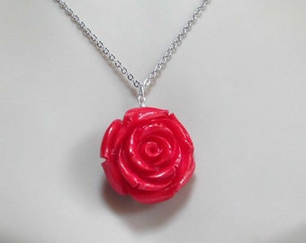 Red rose necklace | Etsy