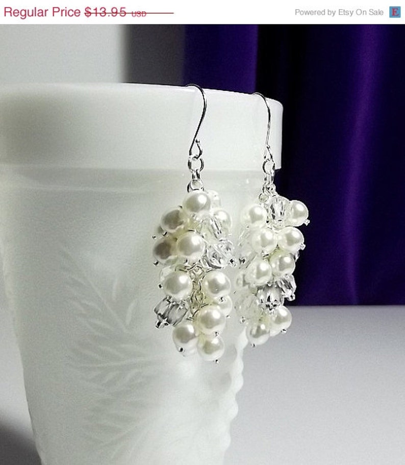 Pearl Crystal and Silver Earrings Pearl Drop Earrings Mom Sister Grandmother Bridesmaid Jewelry Gift Valentines Mothers Day Gift