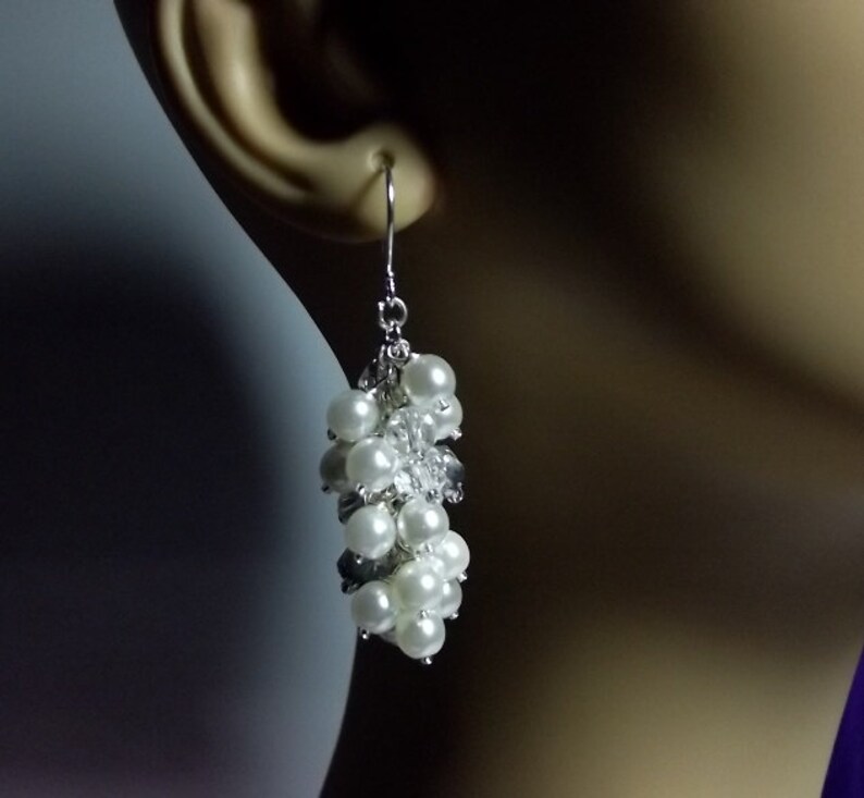 Pearl Crystal and Silver Earrings Pearl Drop Earrings Mom Sister Grandmother Bridesmaid Jewelry Gift Valentines Mothers Day Gift