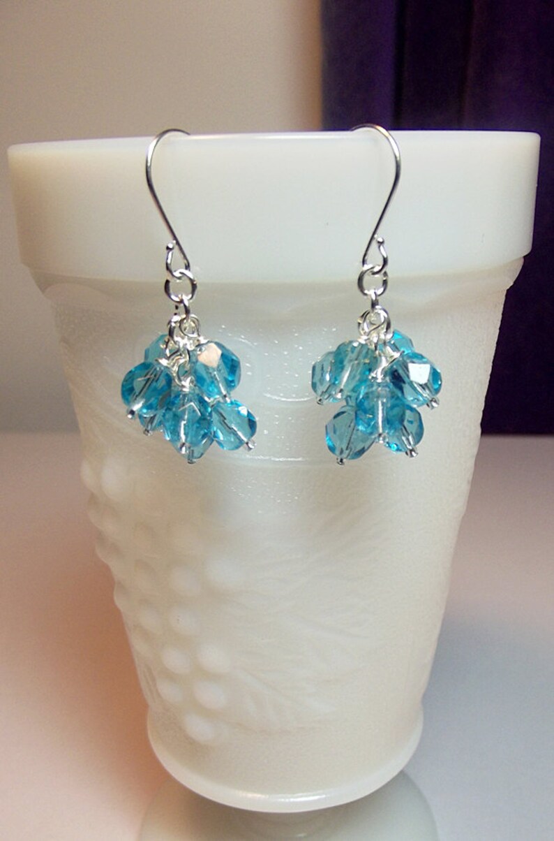 Pretty Aqua Blue Crystal Cluster Earrings Sparkle Mom Sister Grandmother Bridesmaid Birthday Christmas Wife Jewelry Gift