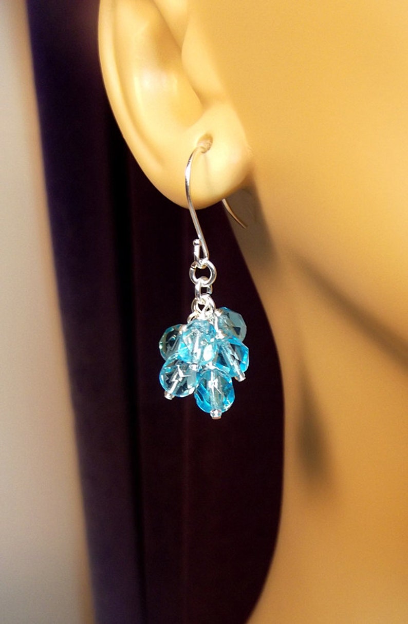 Pretty Aqua Blue Crystal Cluster Earrings Sparkle Mom Sister Grandmother Bridesmaid Birthday Christmas Wife Jewelry Gift