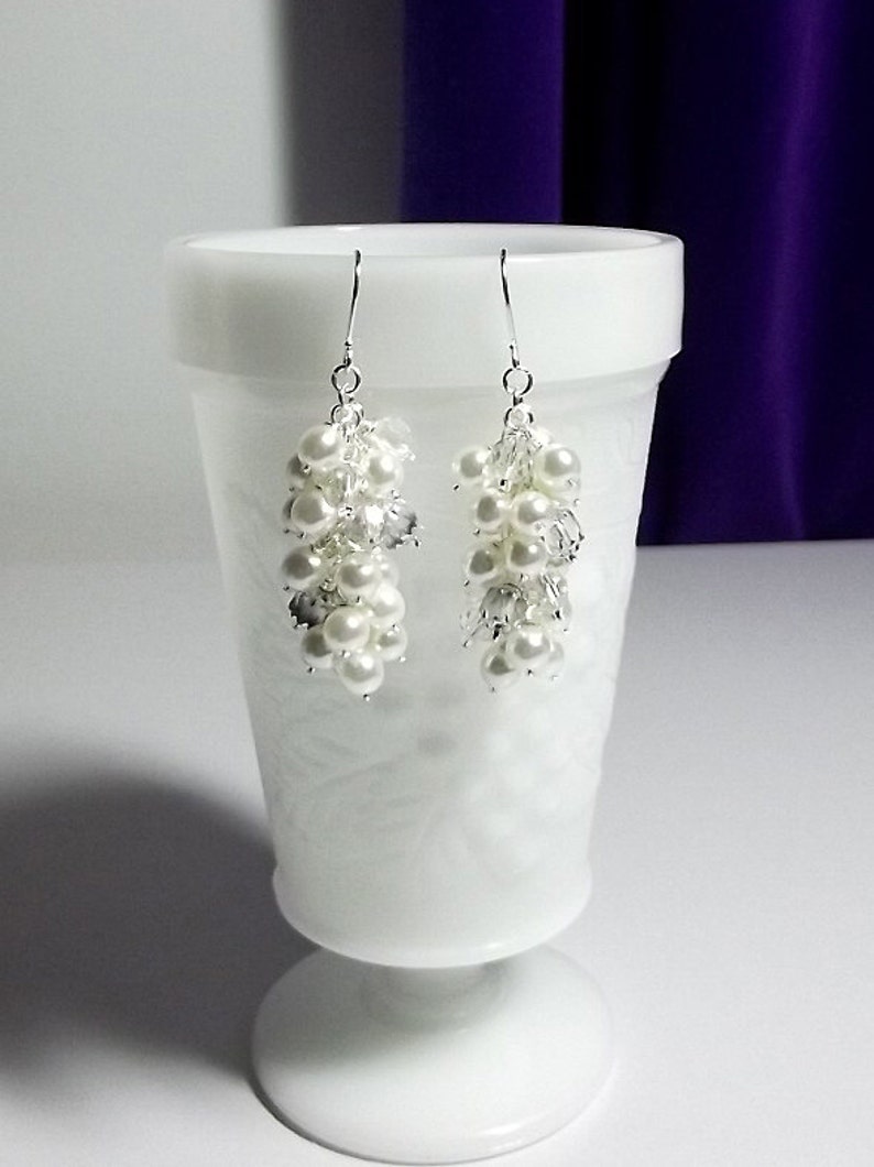 Pearl Crystal and Silver Earrings Pearl Drop Earrings Mom Sister Grandmother Bridesmaid Jewelry Gift Valentines Mothers Day Gift