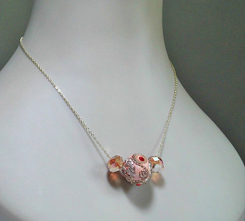 Beaded Necklace Friend Gift Christmas Gifts for Her Golden Peach Necklace Boho Necklace Mom Crystal Necklace Wife Gift Gold Necklace