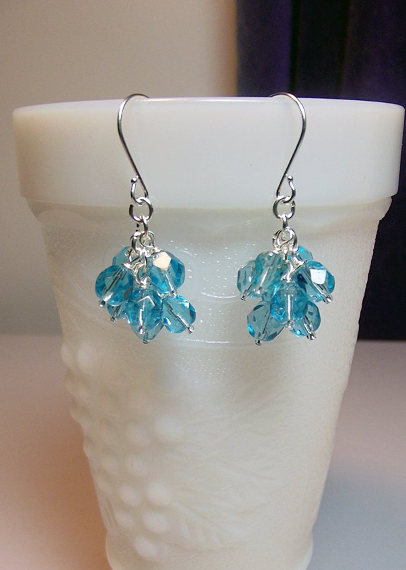 Pretty Aqua Blue Crystal Cluster Earrings Sparkle Mom Sister Grandmother Bridesmaid Birthday Christmas Wife Jewelry Gift