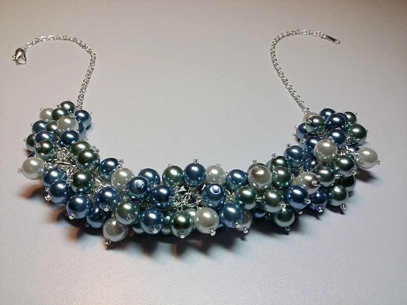 LAST ONE Blue and Gray Pearl Cluster Necklace Valentines ...