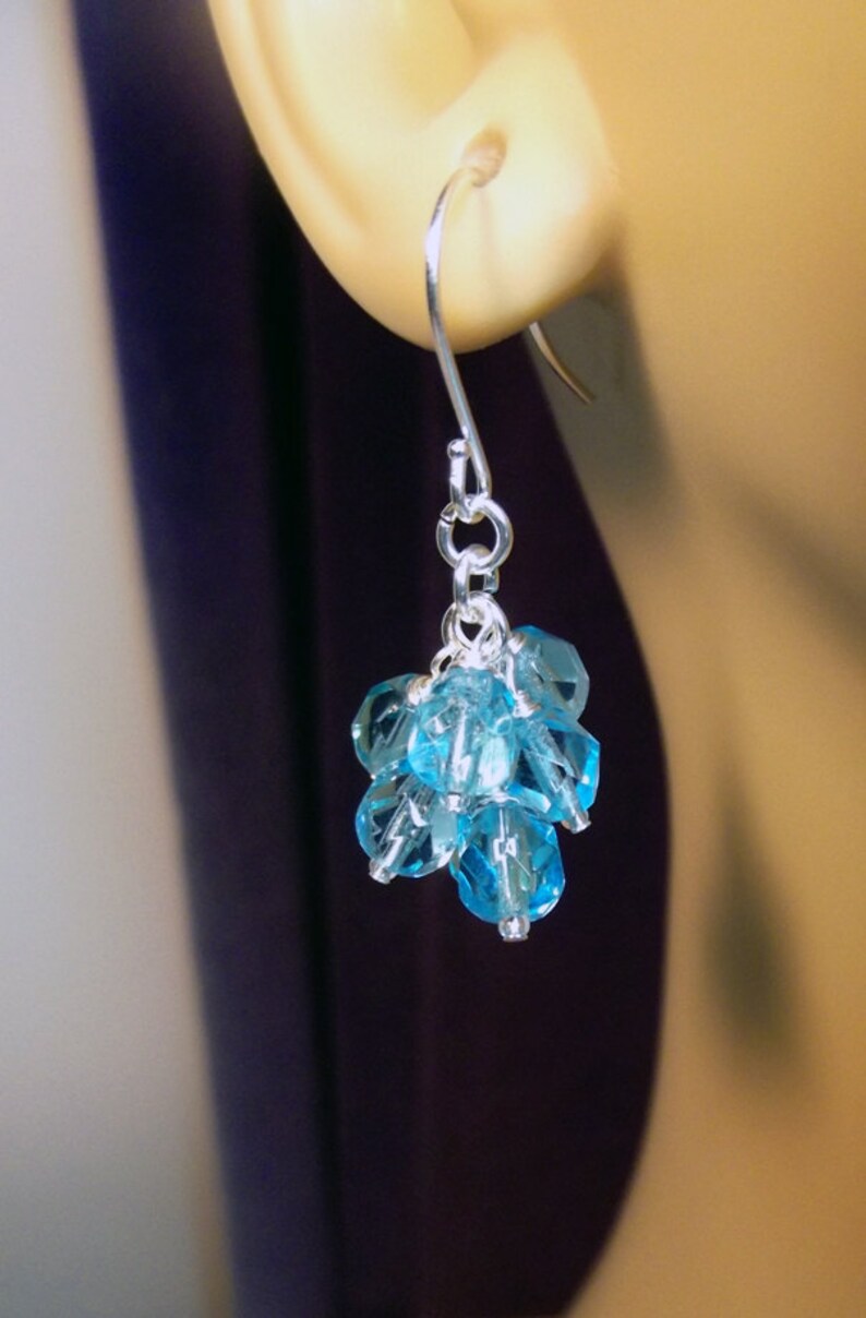 Pretty Aqua Blue Crystal Cluster Earrings Sparkle Mom Sister Grandmother Bridesmaid Birthday Christmas Wife Jewelry Gift