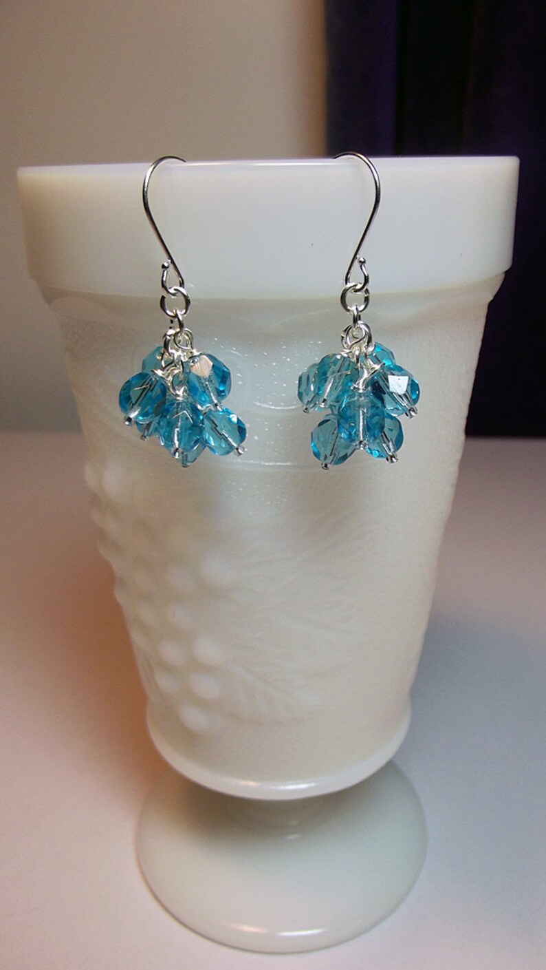 Pretty Aqua Blue Crystal Cluster Earrings Sparkle Mom Sister Grandmother Bridesmaid Birthday Christmas Wife Jewelry Gift