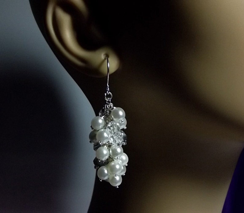 Pearl Crystal and Silver Earrings Pearl Drop Earrings Mom Sister Grandmother Bridesmaid Jewelry Gift Valentines Mothers Day Gift