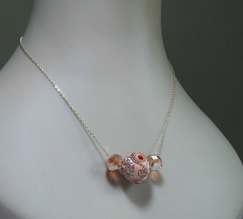 Beaded Necklace Friend Gift Christmas Gifts for Her Golden Peach Necklace Boho Necklace Mom Crystal Necklace Wife Gift Gold Necklace