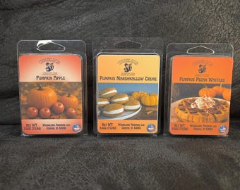 Pumpkin Wax Melt Bundle - Set of 3 Autumn Scented Soy Melts- Pumpkin Apple, Marshmallow Creme, & Pecan Waffles - Woodland Aromas Handcrafted