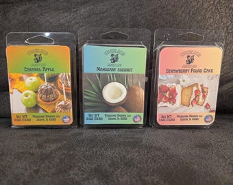 Handmade Scented Wax Melts Set of 3 - Pick Your Scents - Long Lasting Fragrance Soy Wax Cubes - Woodsy, Floral, & Dessert Scents