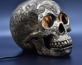 Bronze Pharaoh Skull Wax Warmer | Ornate Egyptian Revival Lamp, Dimmable Fragrance Burner