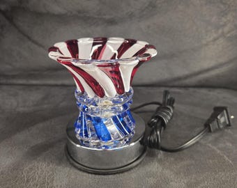 Nuovo scaldacera elettrico a 3 vie con luce tattile, colore rosso, bianco e blu, in vetro patriottico, 11,4 cm (4,5").