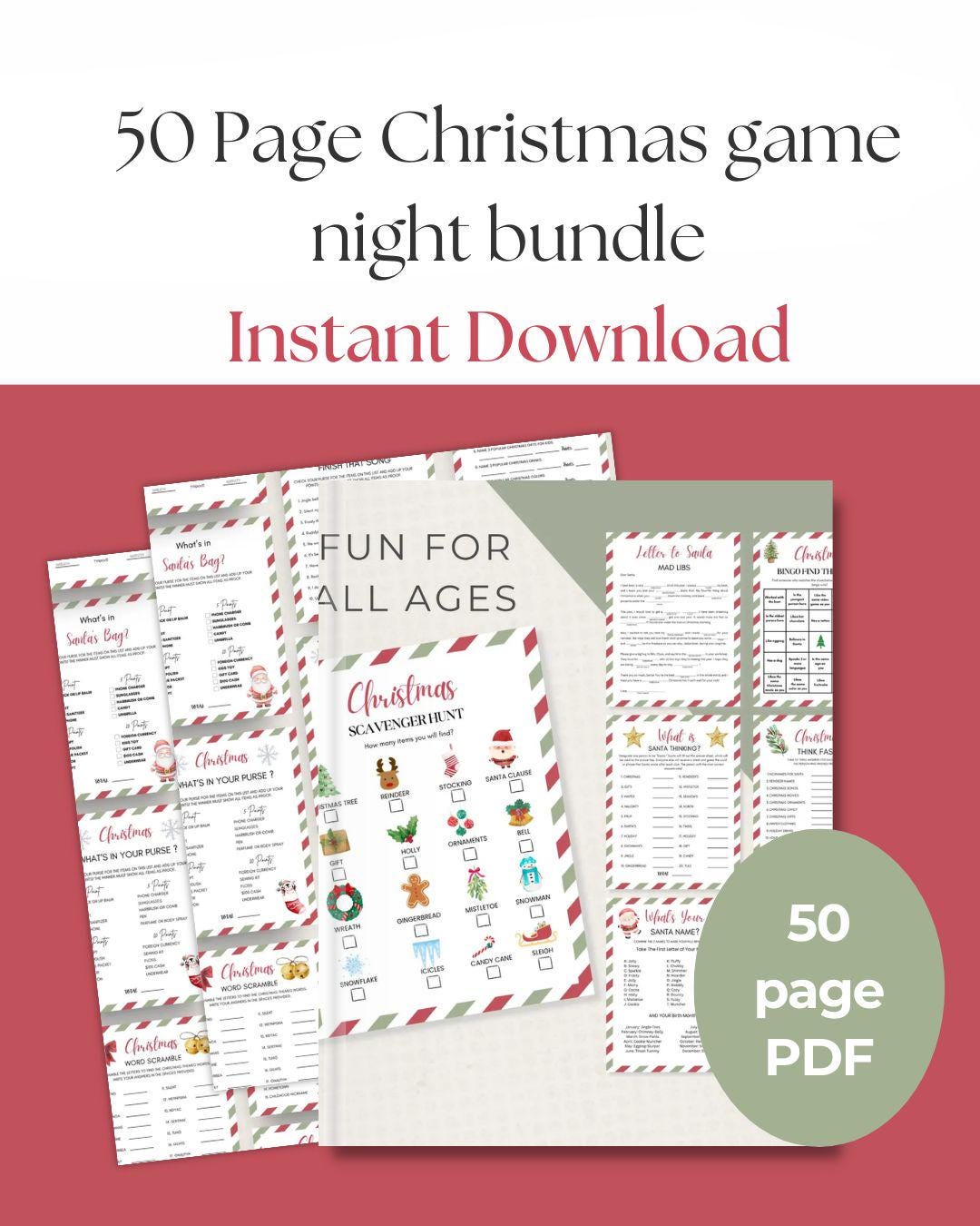 50 Christmas Game Bundle | Printable Holiday Party Games (PDF) - Etsy