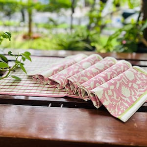 Hand Block Print Cotton Napkins,Floral Table Linens (Set of 4,6)