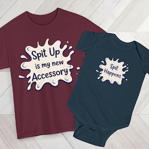 Funny Parent Baby Matching Outfit Spit Up Accessory Tee Bodysuit New Parent Gift Set