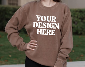 Pigment Dyed Sweatshirt Mockup, Independent Trading Co Crewneck Mockup, Pigment Clay Unisex Sweatshirt Mockup, Real Model Mockup