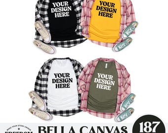 Bella Canvas 3001 Tshirt Flat Lay Mockup Bundle, Bella Canvas 3001 Couple T-Shirt Flatlay Mock-up Bundle, Real Product Mockup