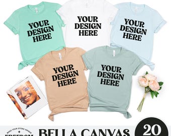 Bella Canvas 3001 Tshirt Group Mockup Bundle, BC 3001 T-Shirt Group Flat Lay Mock-up Bundle, Real Product, Trendy Boho Aesthetic Flatlay