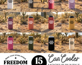 Can Cooler Mockup Bundle 15 Colors, Slim Can Cooler Mockup Set, Skinny Can Holder Mockup, Sublimation Drink Sleeve Template, Desert JPEG