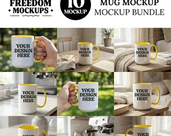 Yellow Accent Mug Mockup Bundle | Coffee Mug Mockup Set | Sublimation Mug Mockups | Product Mockup for Etsy | JPG
