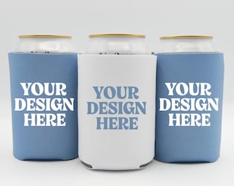 Can Cooler Mockup Set, Can Cooler Mockup, Blue Jean & White Can Sleeve Mockup, Drink Cooler Mockup, Regular Can Cooler Mockup