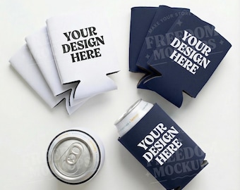 Can Cooler Mockup Navy Blue and White Can Set, Drink Sleeve JPG, Beer Soda Can Mockups, Sublimation Template, Digital Download Mockup