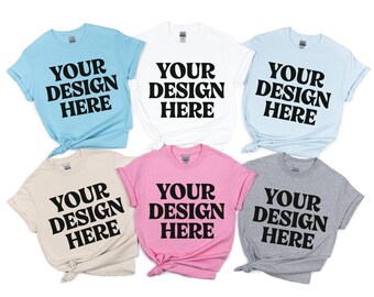 Gildan 5000 Group Shirt Flat Lay Mockup, G500 Group Tshirt Mock-up, Real Product Mock, Basic Simple Minimal Plain Background Flatlay