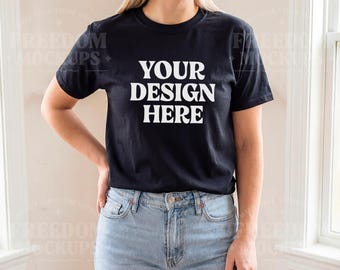 Black Gildan 5000 T-Shirt Mockup JPEG Flat Lay Unisex Shirt Template for Etsy POD Shops Sublimation DTG Digital Product Display