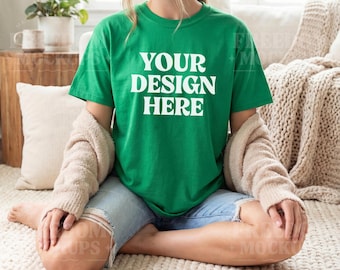 Irish Green Gildan 5000 T-Shirt Mockup JPEG Lifestyle Flatlay Image for Etsy Listing Shirt Photography Digital Product for Print on Demand