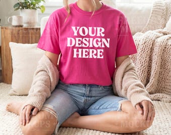 Heliconia Gildan 5000 T-Shirt Mockup JPEG Lifestyle Flatlay Image for Etsy Product Display Shirt Photo for Digital Design Sellers