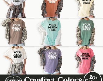Comfort Colors C1717 Tshirt Mockup Bundle, Real Model Mockup, Comfort Colors C1717 Tshirt Flat Lay Mockup Bundle