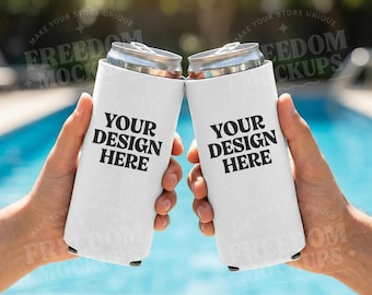 Slim Can Cooler Mockup White Color, Skinny Can Cooler Mockup, White Drink Sleeve Mockup, Sublimation Can Holder Template, Poolside JPEG