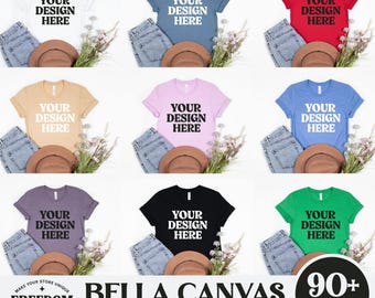 Bella Canvas 3001 Tshirt Mockup Bundle, Real Product Mockup, BC 3001 T-Shirt Flatlay Mock-up Bundle, Minimal Simple Basic Background