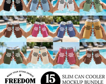 Slim Can Cooler Mockup Bundle 15 Colors, Skinny Can Cooler Mockup Set, Drink Sleeve Mockup, Sublimation Can Holder Template, Poolside JPEG