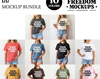 Comfort Colors C1717 Mockup Bundle | CC 1717 T-Shirt Mock-up Bundle 10 Colors | Top Model Minimal Plain Background | Trendy Aesthetic